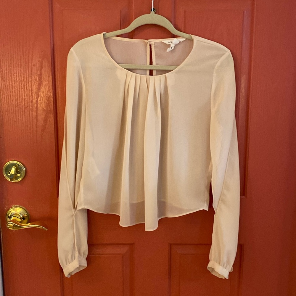 BCBGENERATION sheer cream puffed long-sleeved top